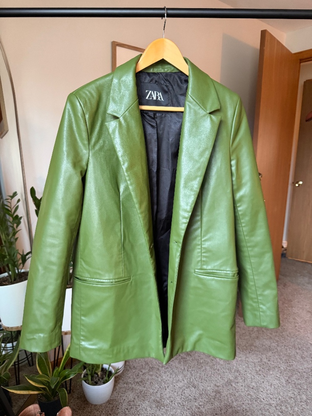 ZARA Green Button Blazer Mid-Length Long Sleeve Women's Size S